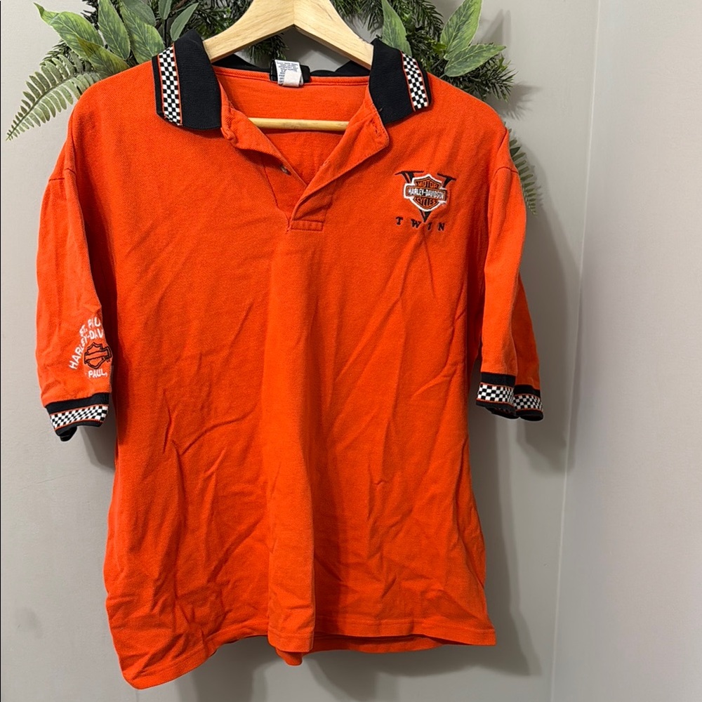 ✨MIDWEST PRINCESS✨Harley Davidson | Orange Polo Shirt with Black Collar Size L